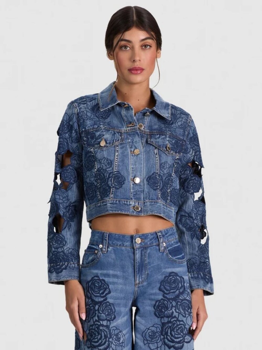 Alice & Olivia Chloe Laser cut denim jacket